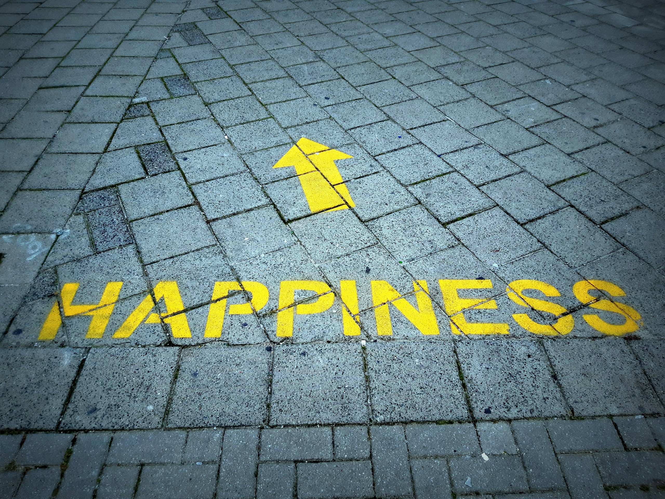 Happiness sign painted on the pavement