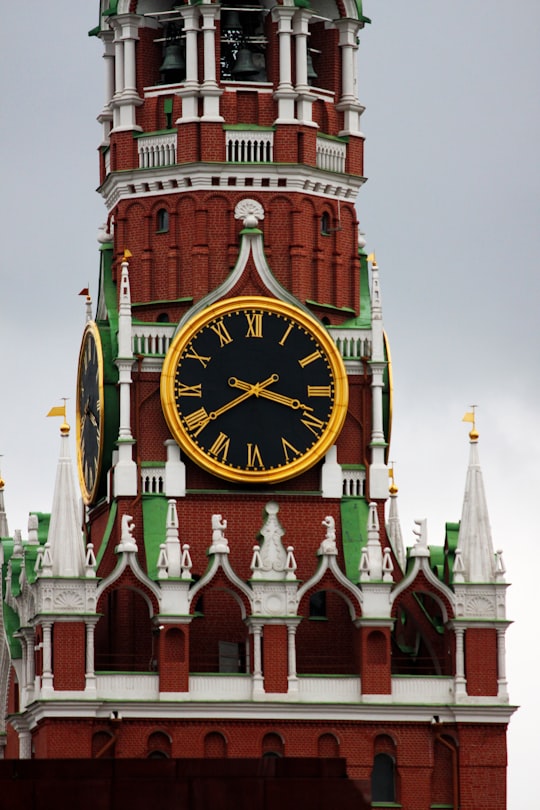 red and yellow tower clock in Red Square Russia