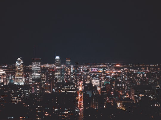 aerial photograph of city-high rise buildings at night in Mount Royal Park Canada
