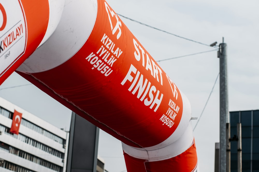 red and white Start Finish inflatable archway