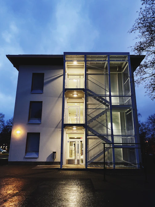 architectural photography of white and gray house