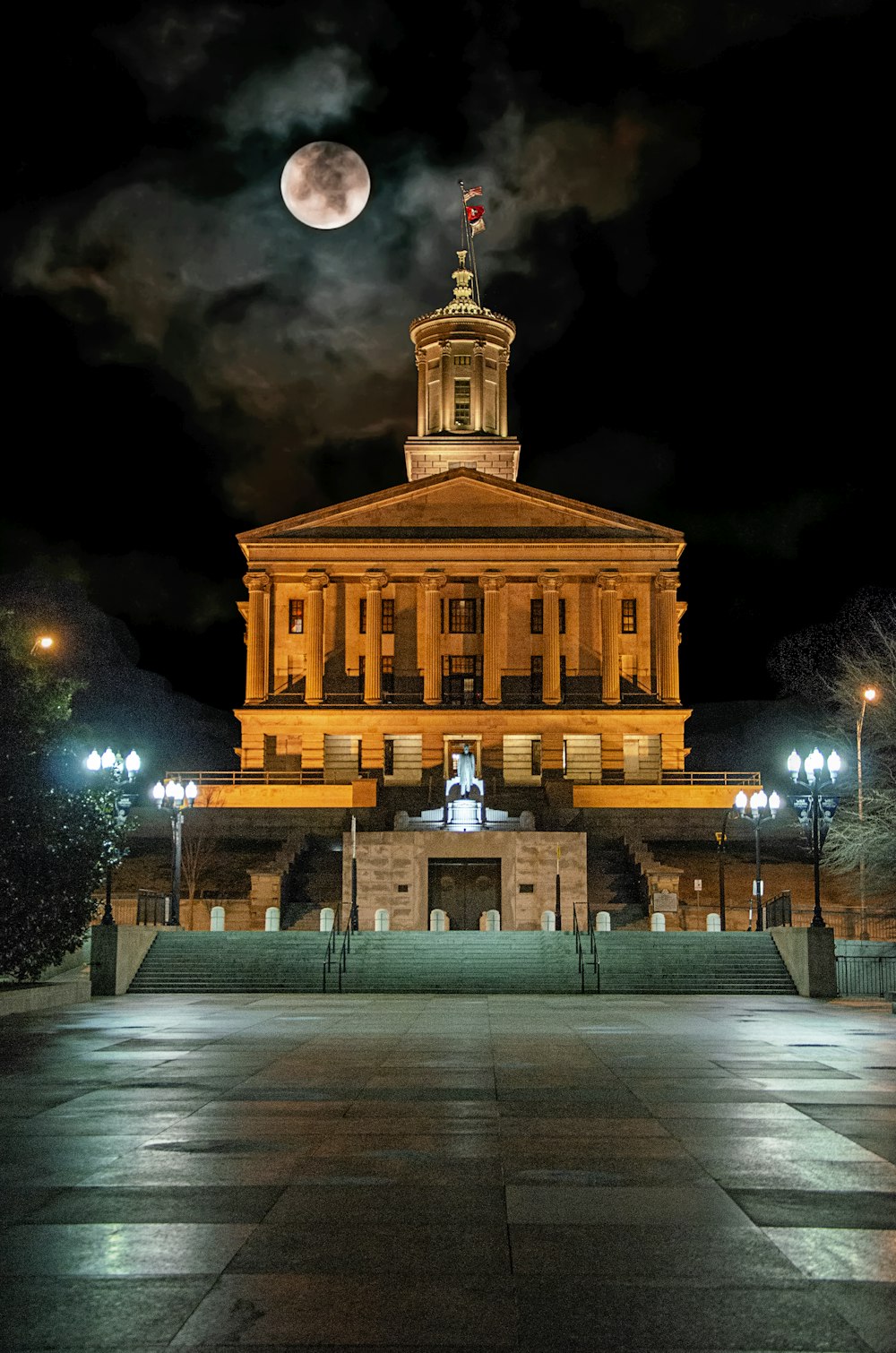 photo of building and white fullmoon