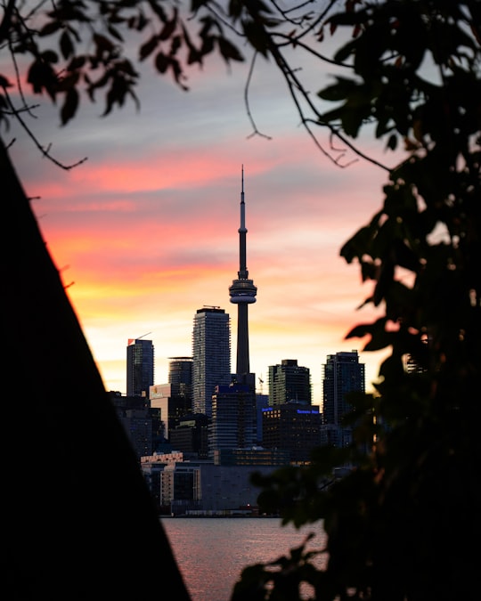 silhouette of city buildings during sunset in CN Tower Canada