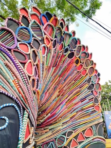 Detail of a lively carnival costume with bright colors and creative design.