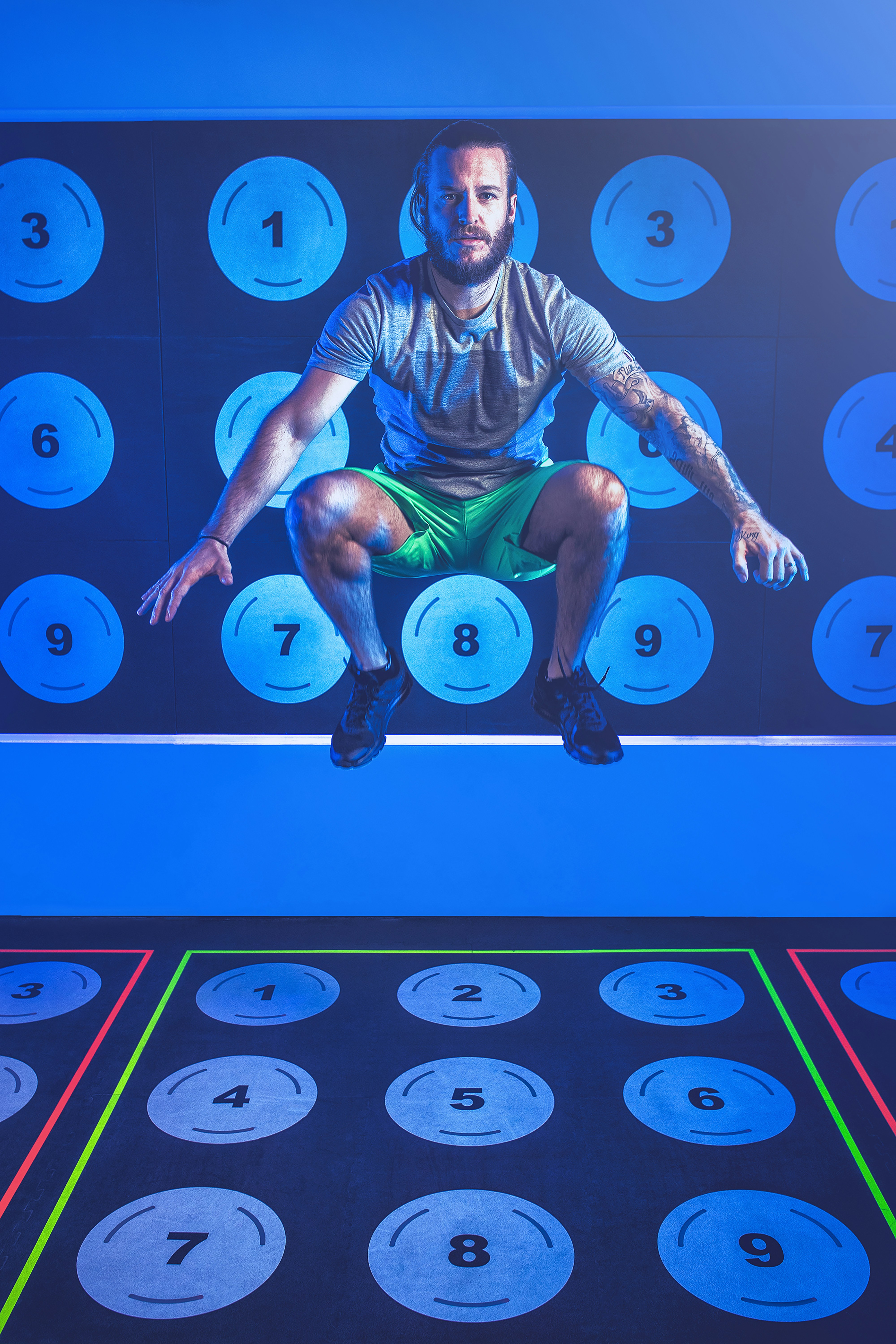 Man jumping in an interactive station of Prama