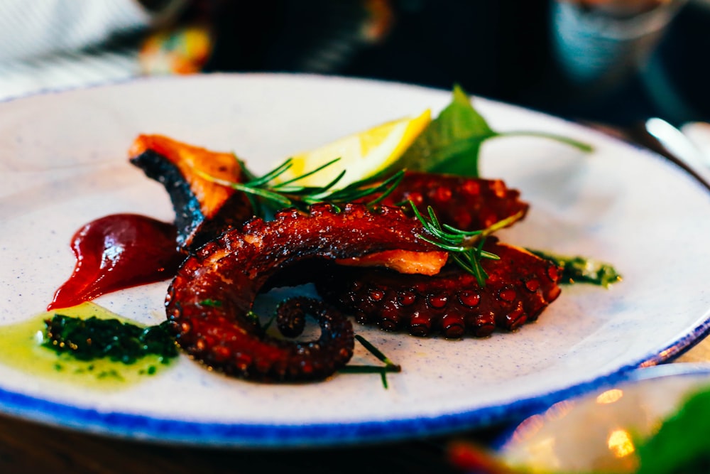 brown octopus on plate