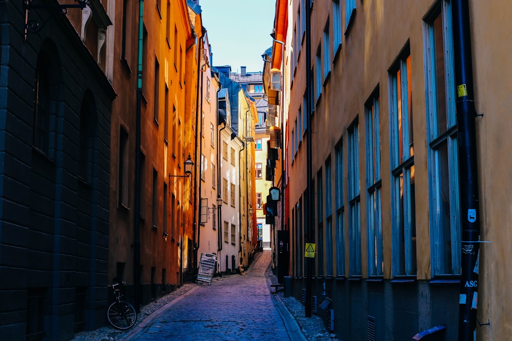 empty concrete way in between of buildings