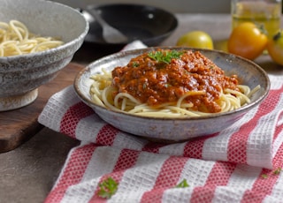 pasta with paste in gray bowl