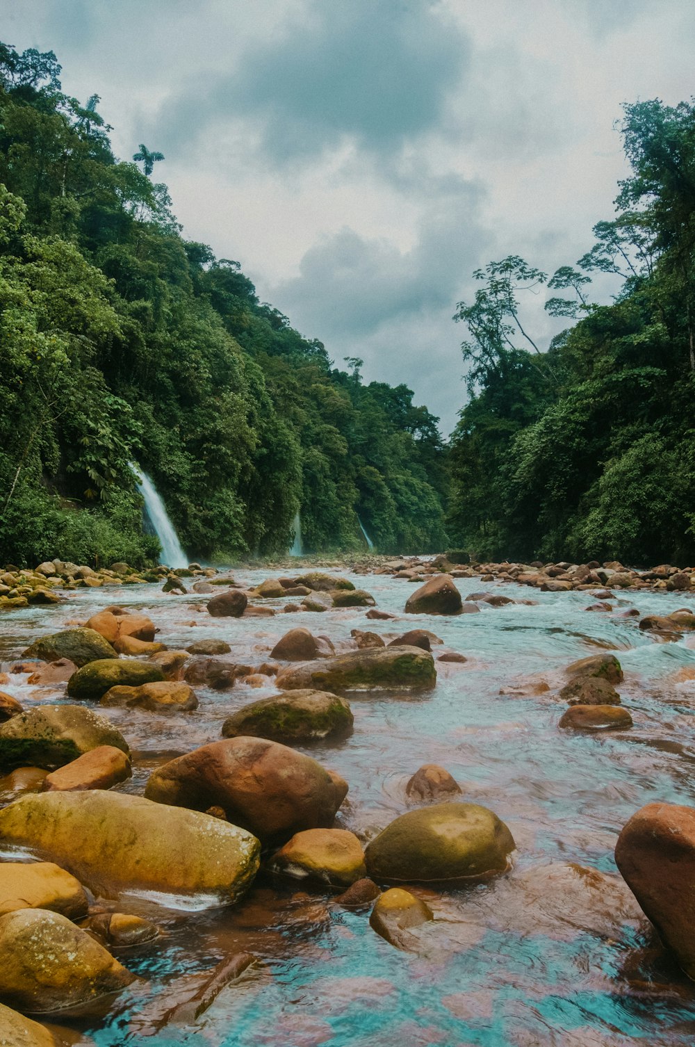 Felsen am Fluss, umgeben von Bäumen