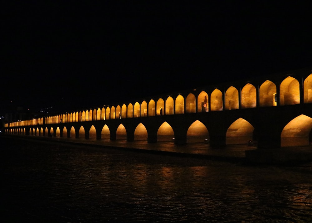 concrete building with turned-on lights