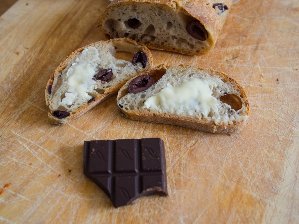breads with paste and chocolate bar