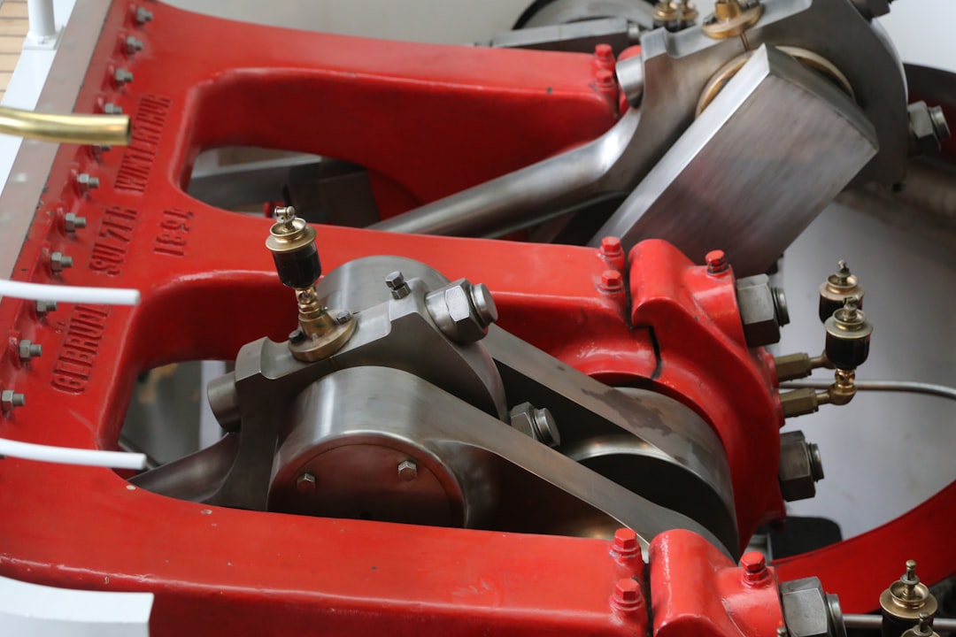 red and grey industrial machine, Steam engine of a ship