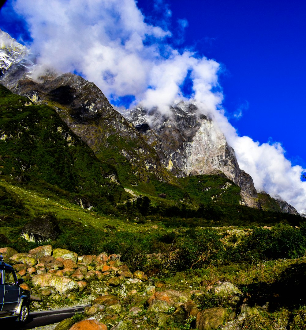 mountain range covered by snow