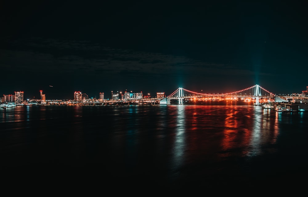 lit city skyline at night