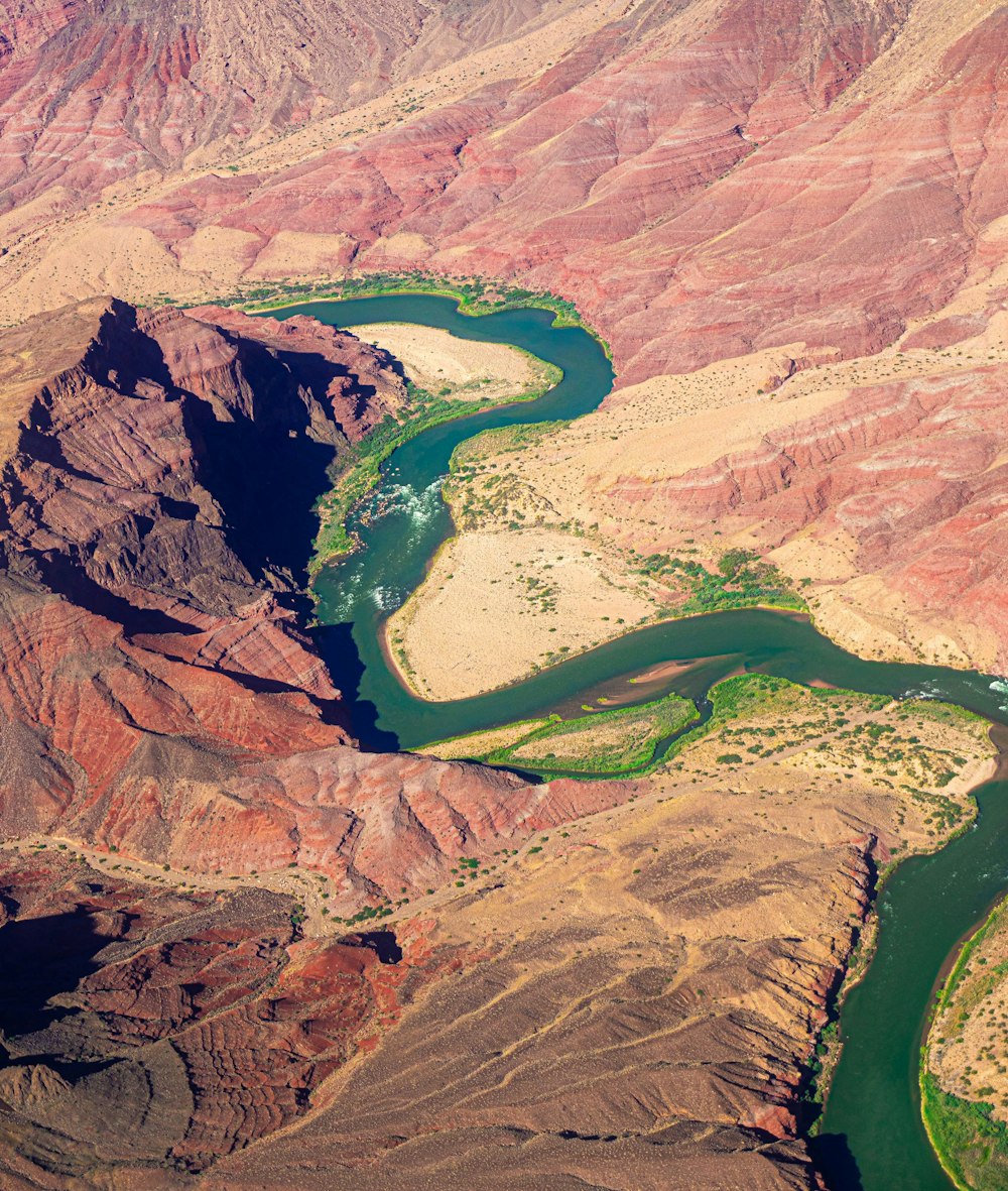 brown mountain and spiral lake aerial scenery