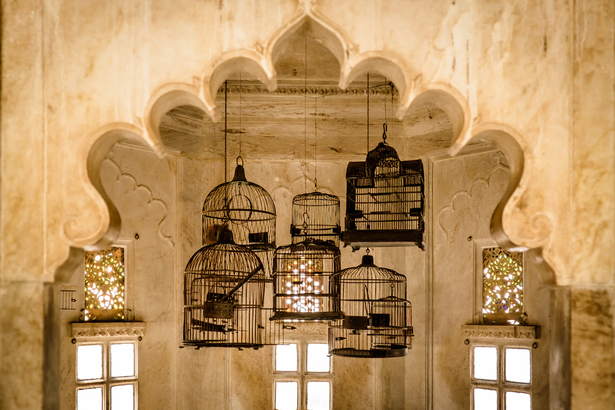 Old birdcages in a courtyard of the City Palace, Udaipur