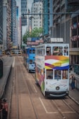 trams between buildings
