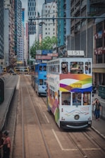 trams between buildings