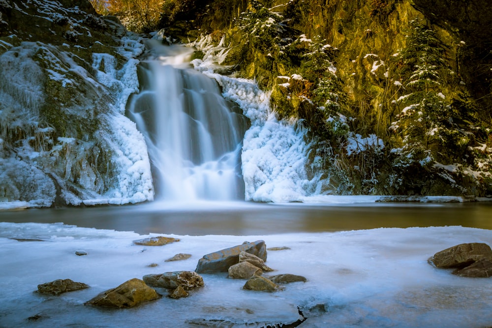 waterfall and snow field