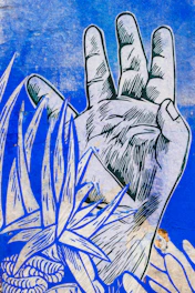 Abstract bronze-toned graphic illustrating intricate hand gestures mapped with precision lines.