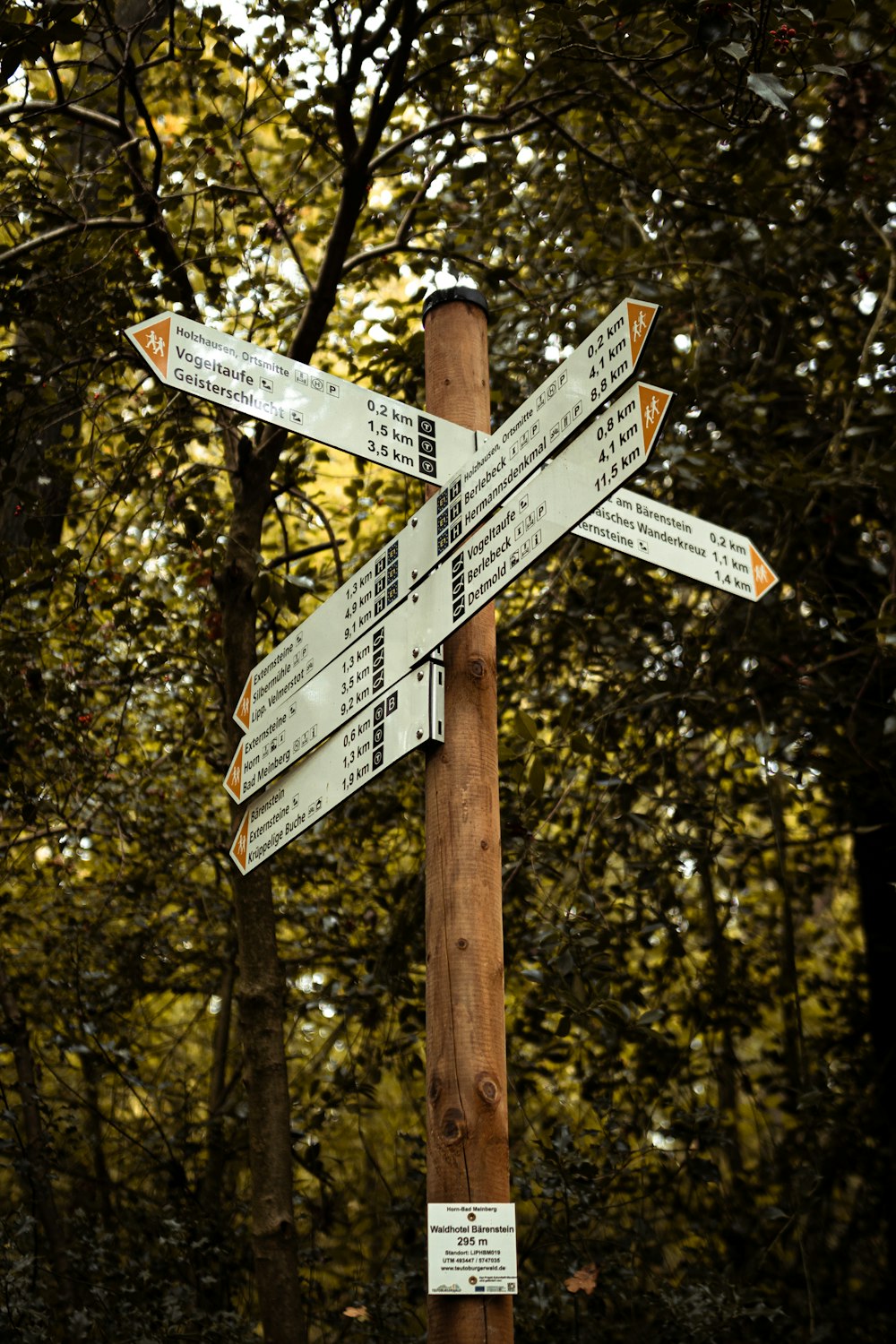 panneau de signalisation en bois blanc et brun pendant la journée