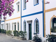 Charming house exterior with traditional Mexican architecture and colorful accents.