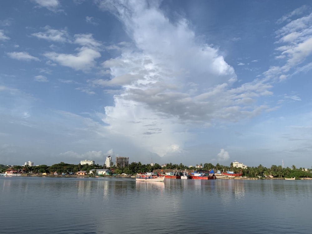 Stadt mit Hochhäusern in der Nähe eines Gewässers unter weißem und blauem Himmel während des Tages