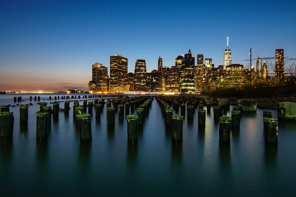 city with high-rise buildings during night time