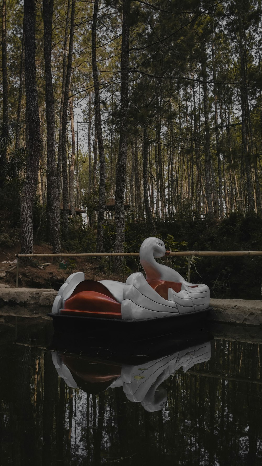 white and brown swan inflatable boat