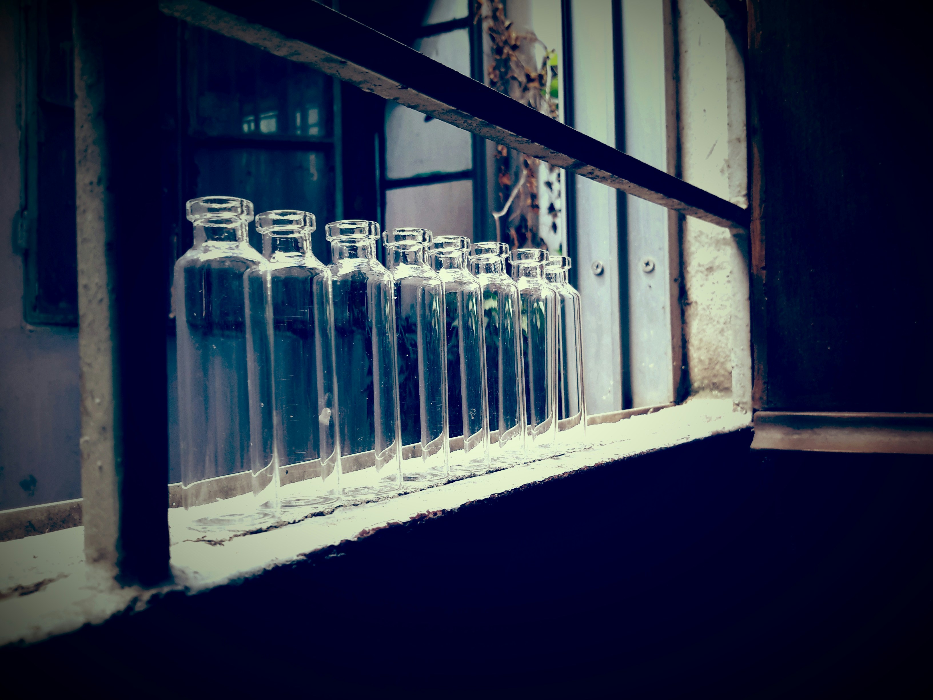 Empty clear glass bottles