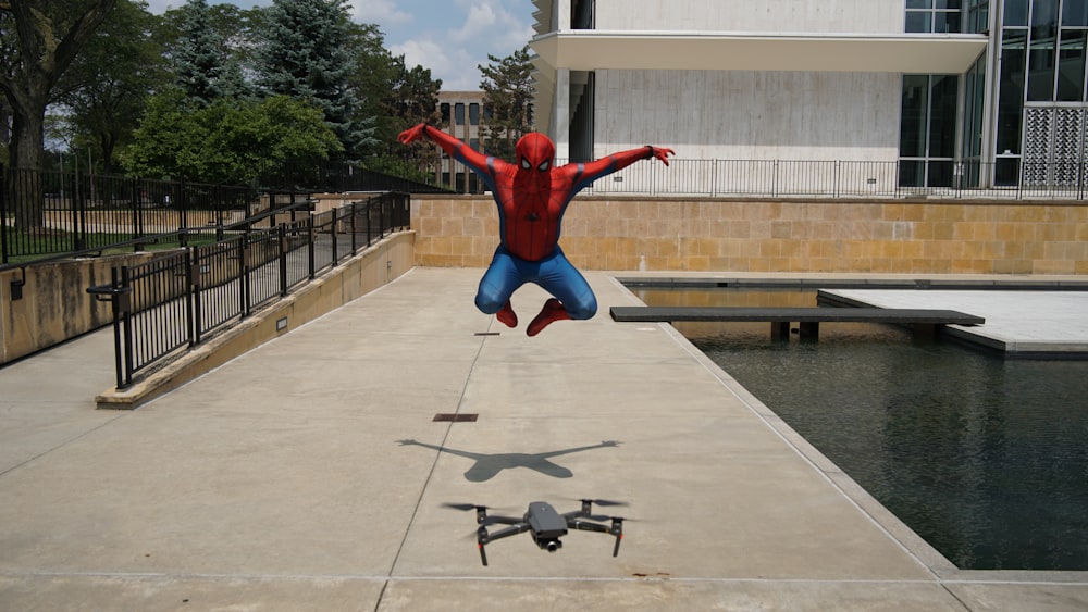 Spider-Man in front of DJI Mavic Pro drone