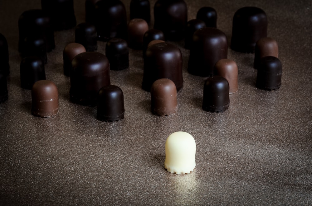 milk chocolate in front of scattered chocolates