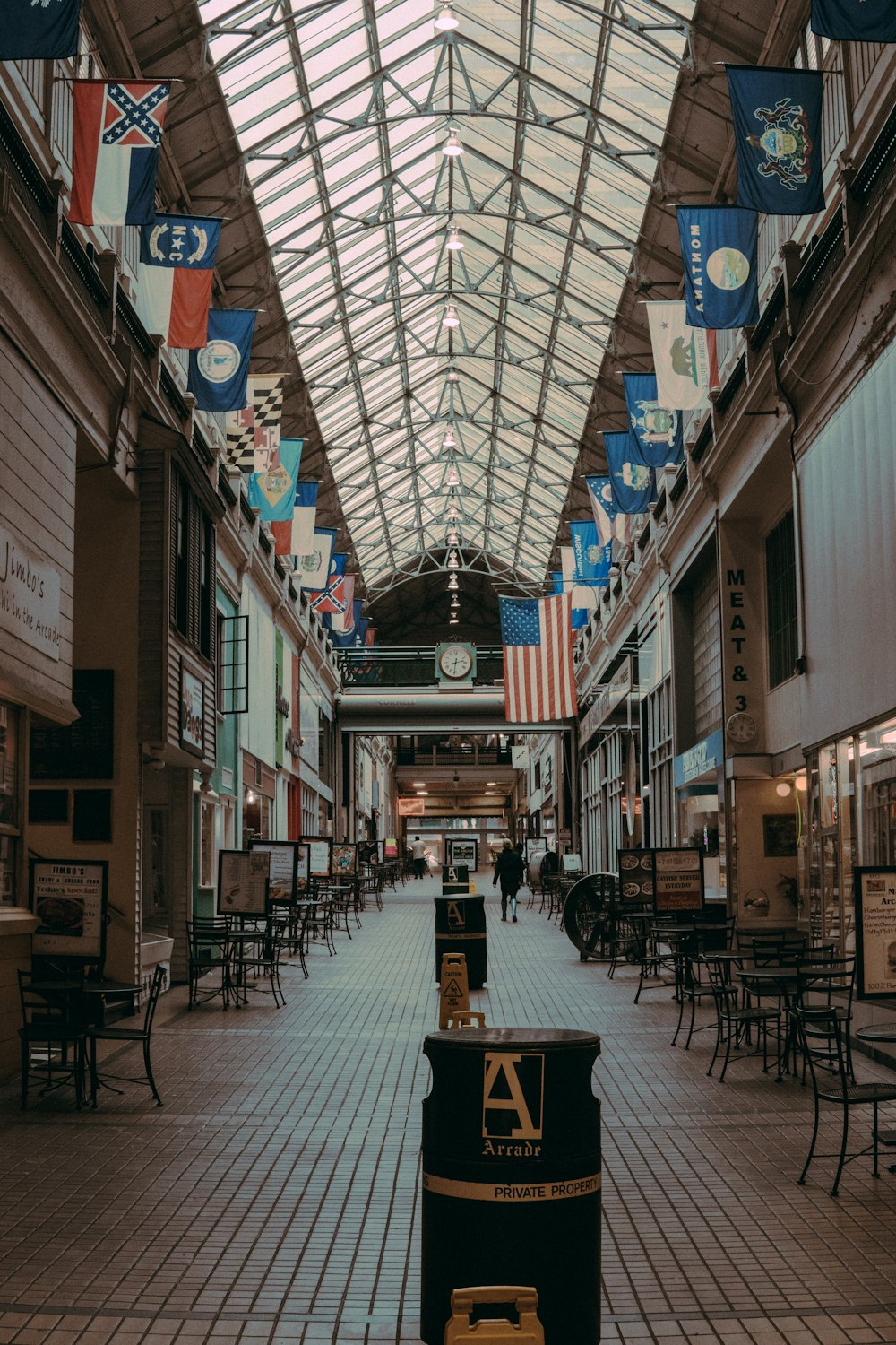 building interior surrounded by country flags