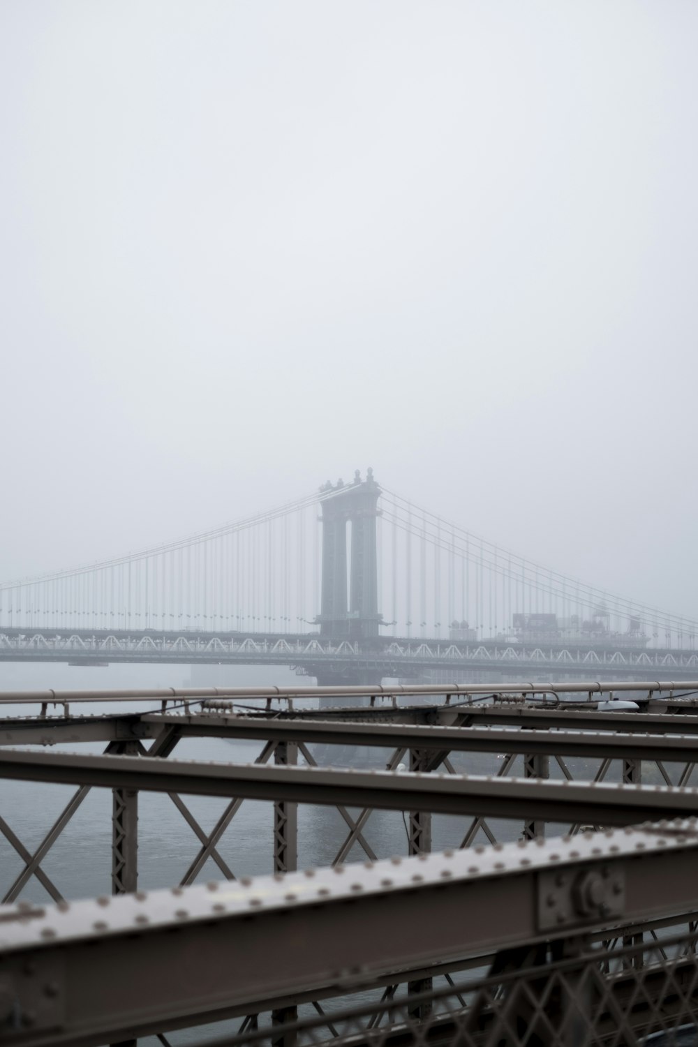 cable bridge under white sky