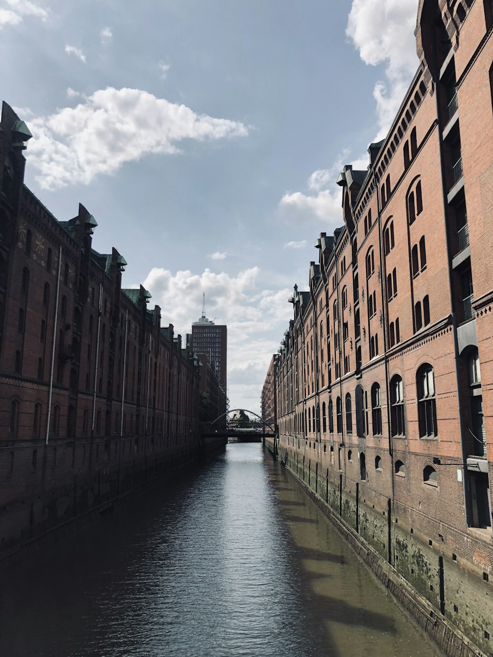 river in the middle of buildings