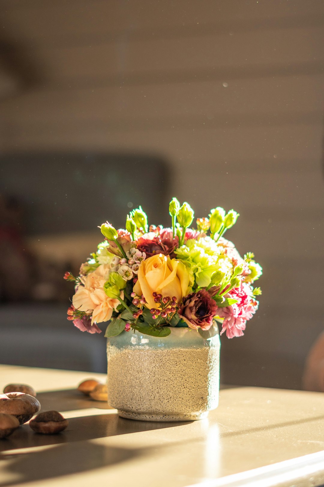 yellow and pink roses arrangement