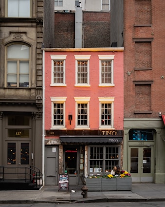 pink and white stone building