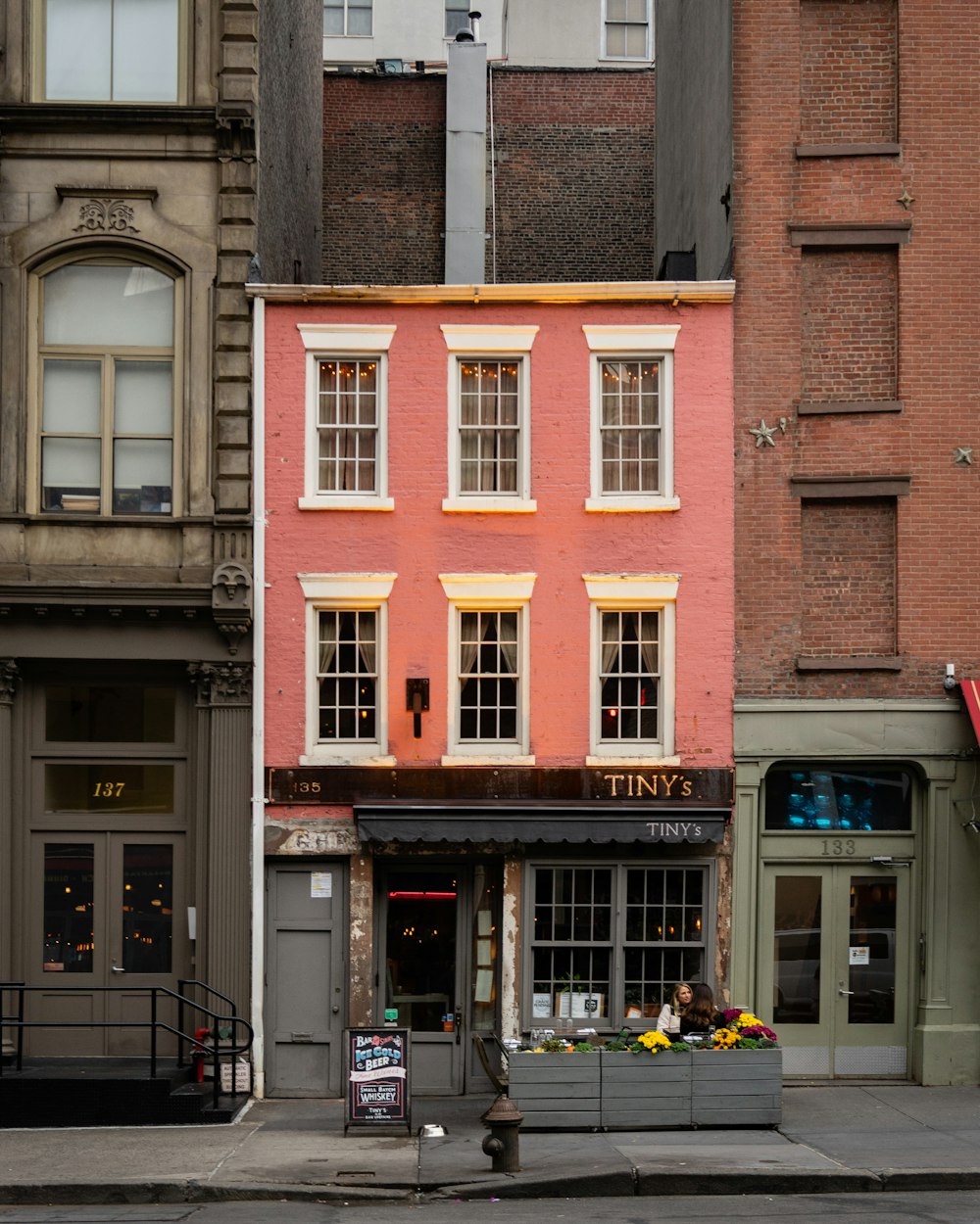 pink and white stone building