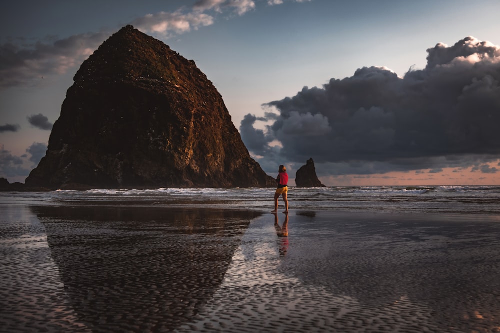 person walking on seashore