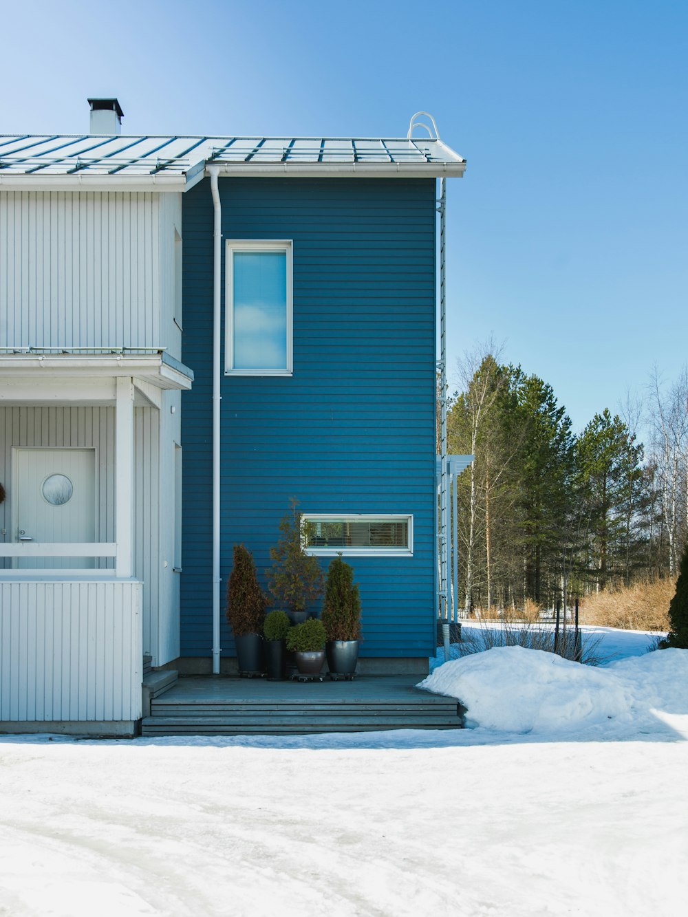 blue and white building