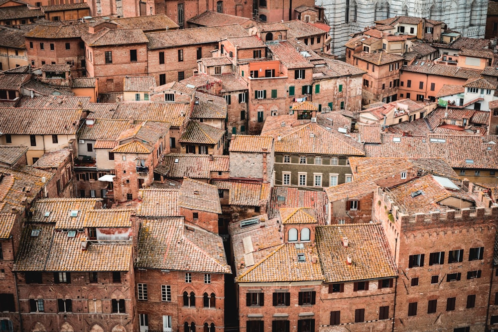 top view of brick buildings