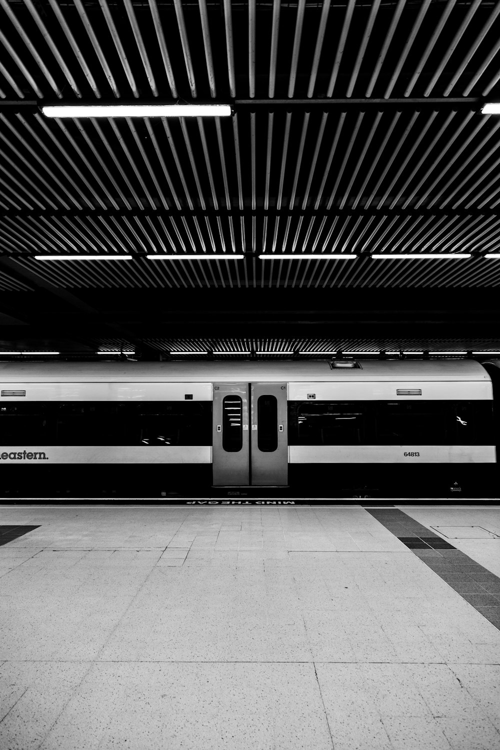 白と黒の縞模様の列車