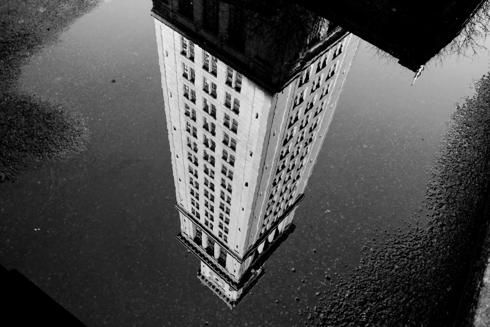 greyscale photography of concrete building