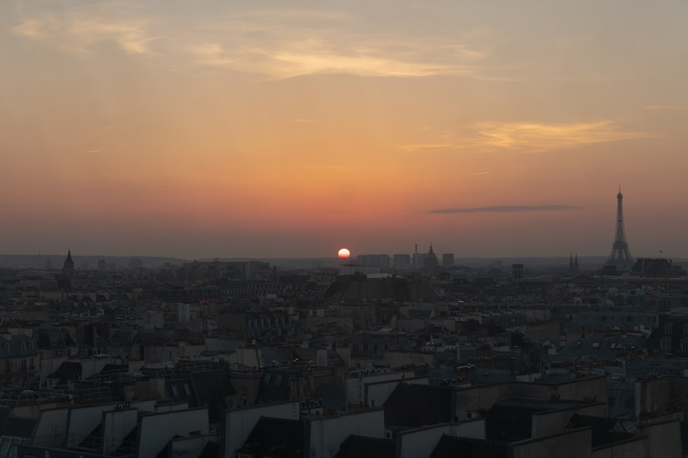 aerial photography of buildings overlooking Eiffel Tower during golden hour