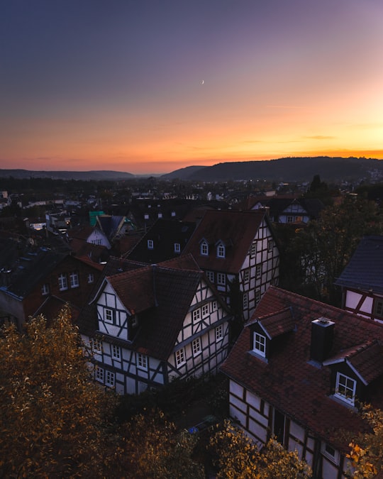 aerial photography of houses during golden hour in Marburg Germany