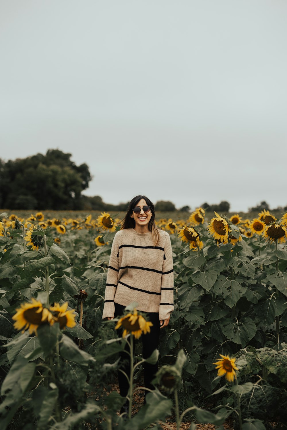 woman standing in a sunflower field