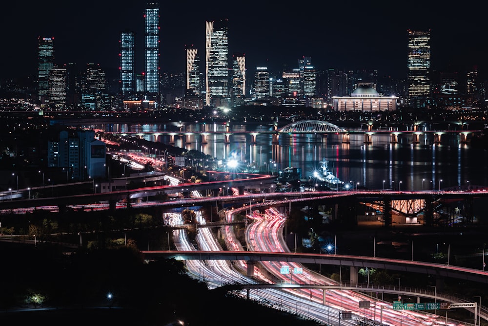 cityscape at night time