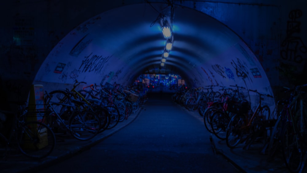 tunnel lined with parked bicycles
