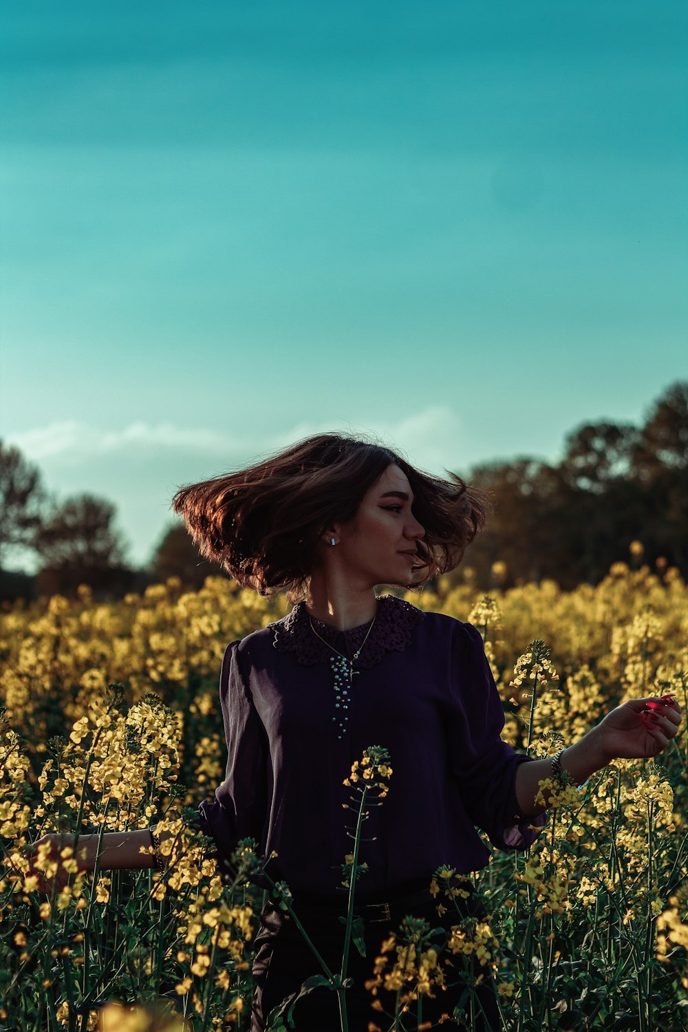 woman in flower field