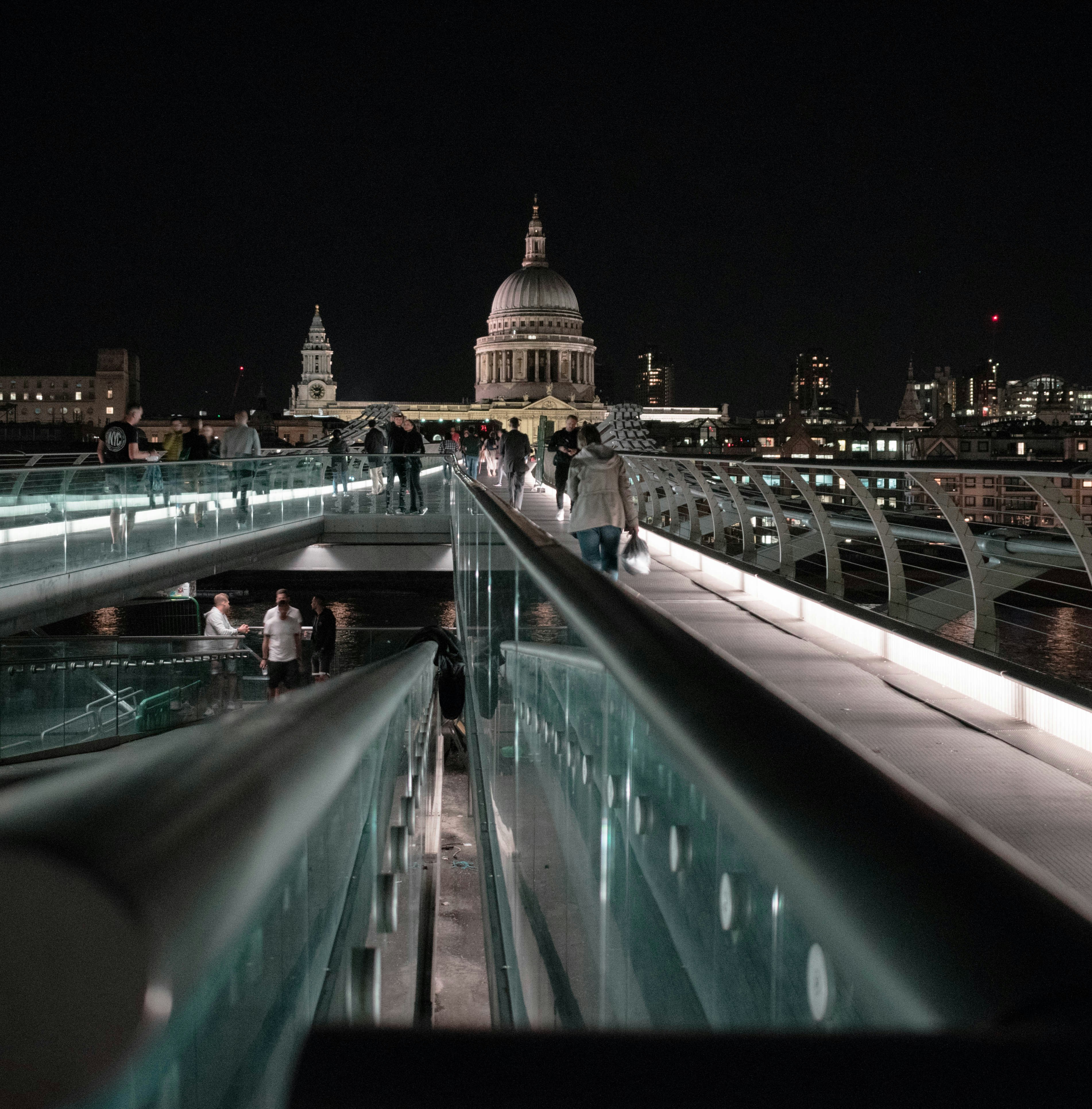 gray metal foot bridge